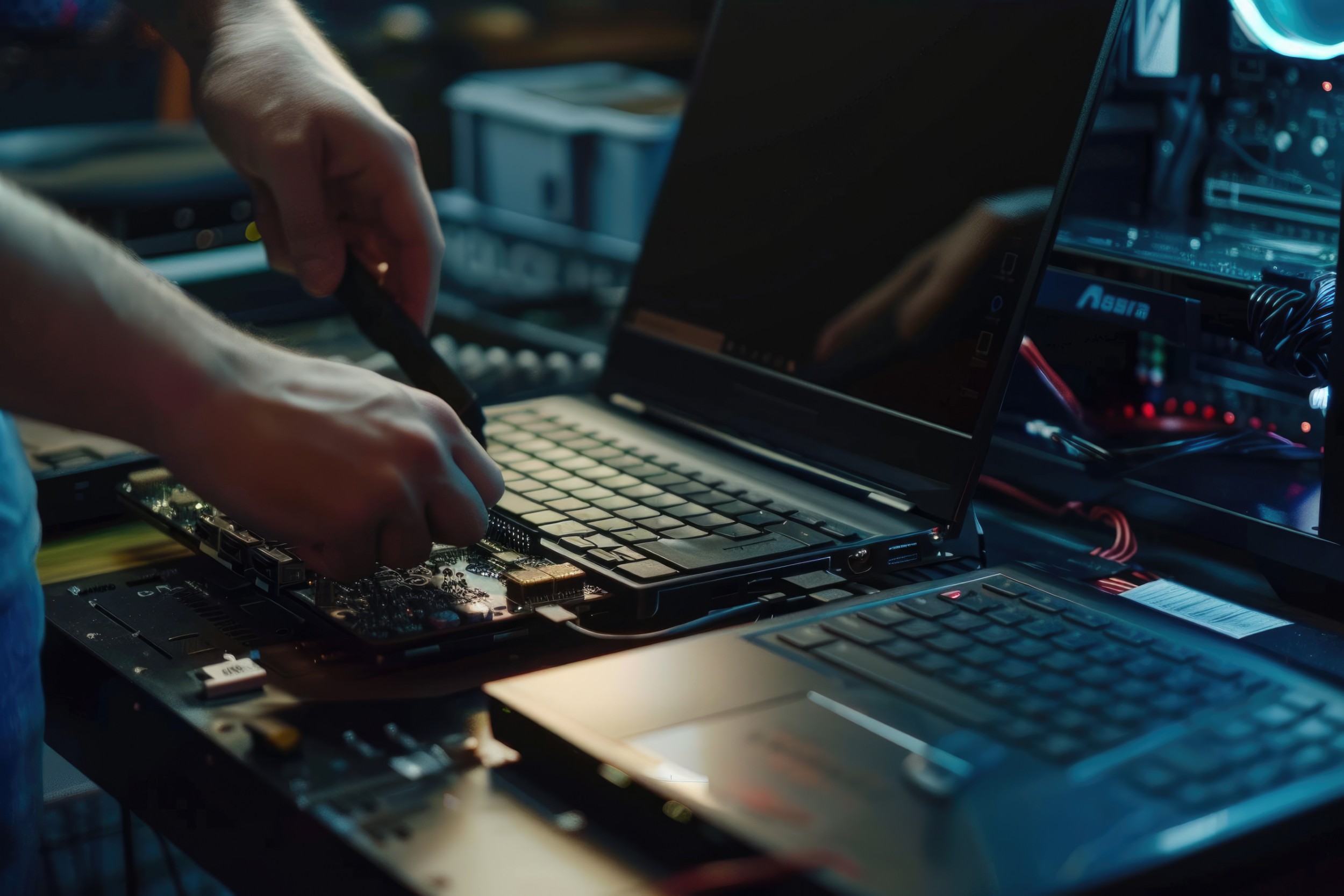 technician change insert new laptop battery computer repair service