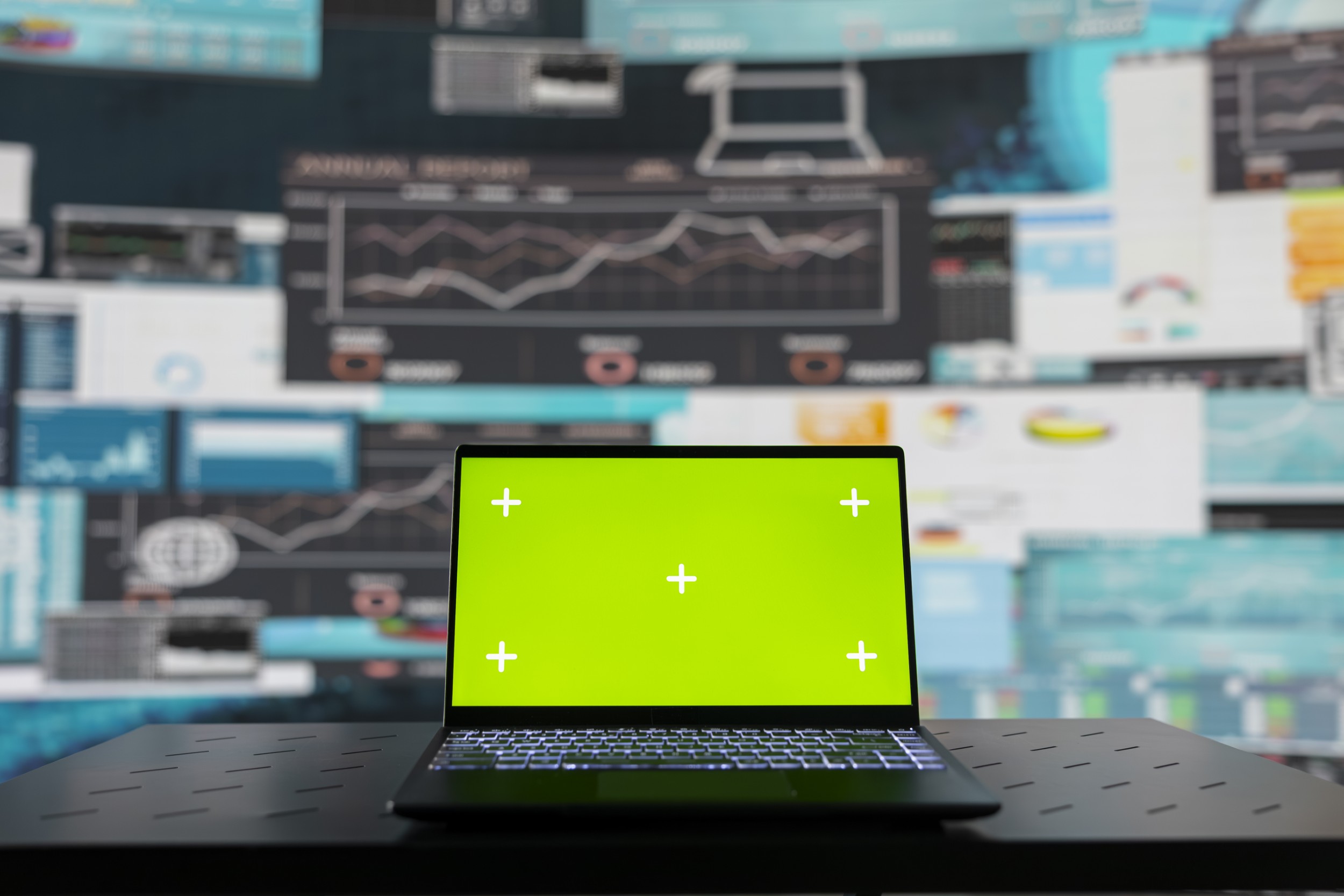 laptop with copy space display empty desk performance metrics